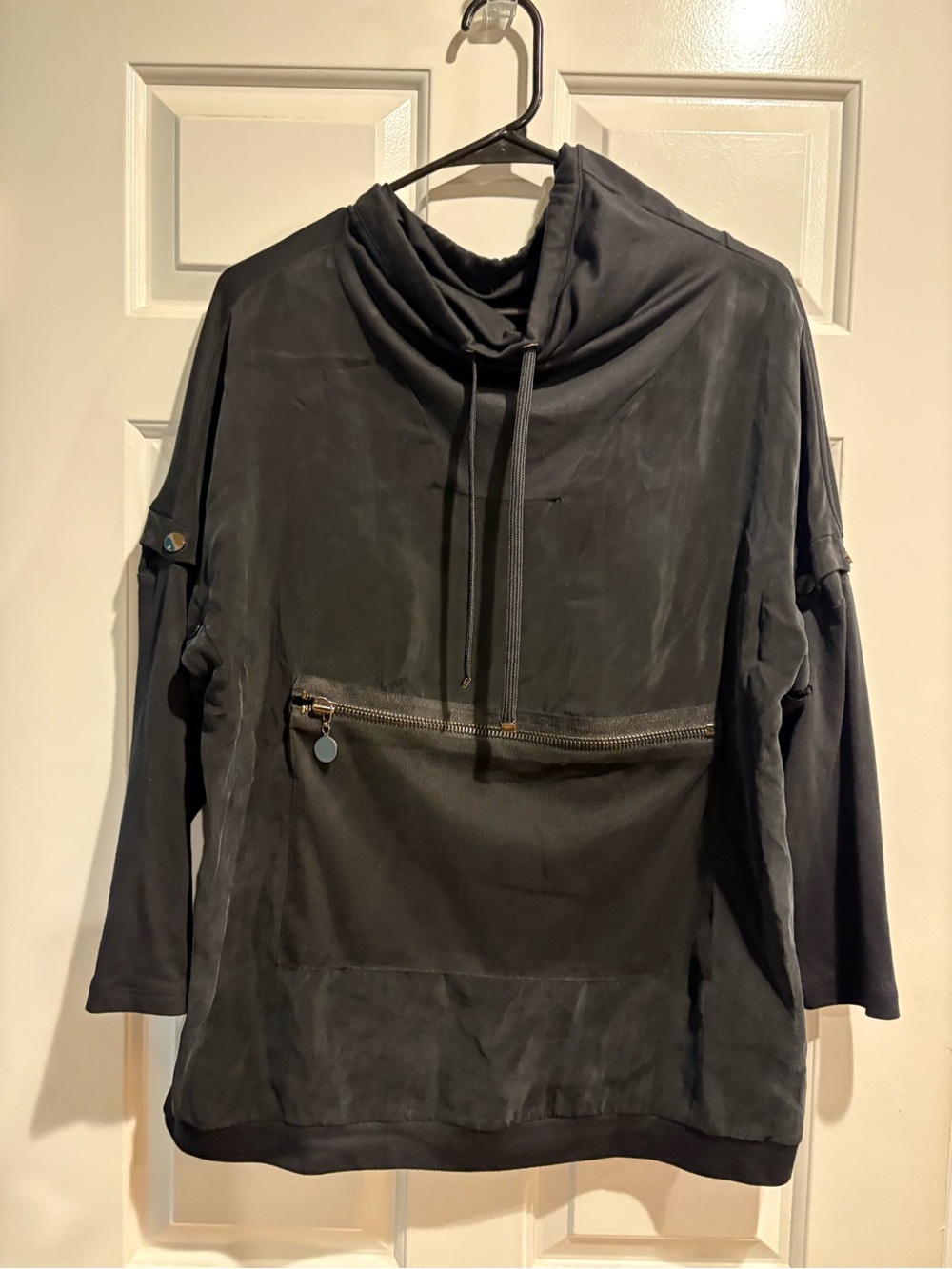 Hukka black anorak-style top snap sleeves black sz 38/S streetwear euro